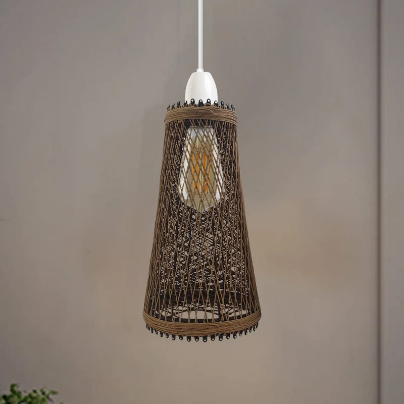 Rattan Hängelampe Schirm Pendelleuchte ~3274