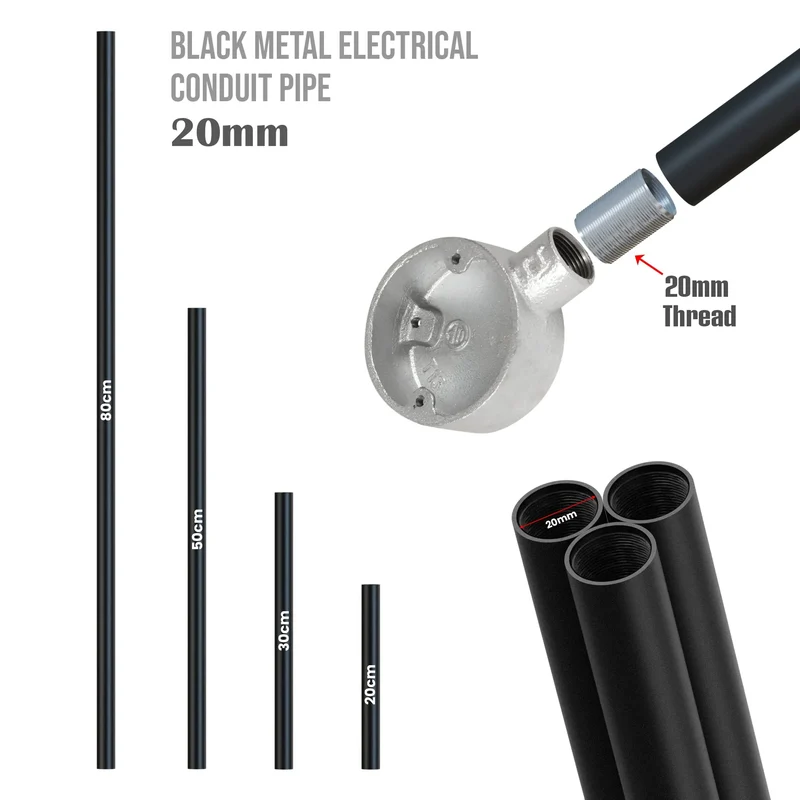 Industrial Stahlrohr Schwarz | Gewinderohr für Lampe & Wandlampe ~3206