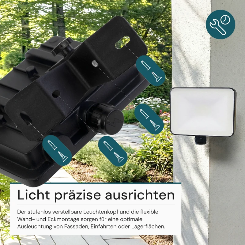 LED-Fluter, BeamPlug, 20 W, 4000 K (neutralweiß), 2400 lm, schwarz, verstellbare Leuchtrichtung, Plug-In Sensor Vorrichtung, IP65 Kabelverbinder, Wand- & Eckmontage