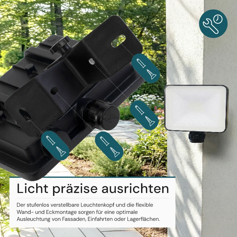 LED-Fluter, BeamPlug, 10 W, 4000 K (neutralweiß), 1200 lm, schwarz, verstellbare Leuchtrichtung, Plug-In Sensor Vorrichtung, IP65 Kabelverbinder, Wand- & Eckmontage