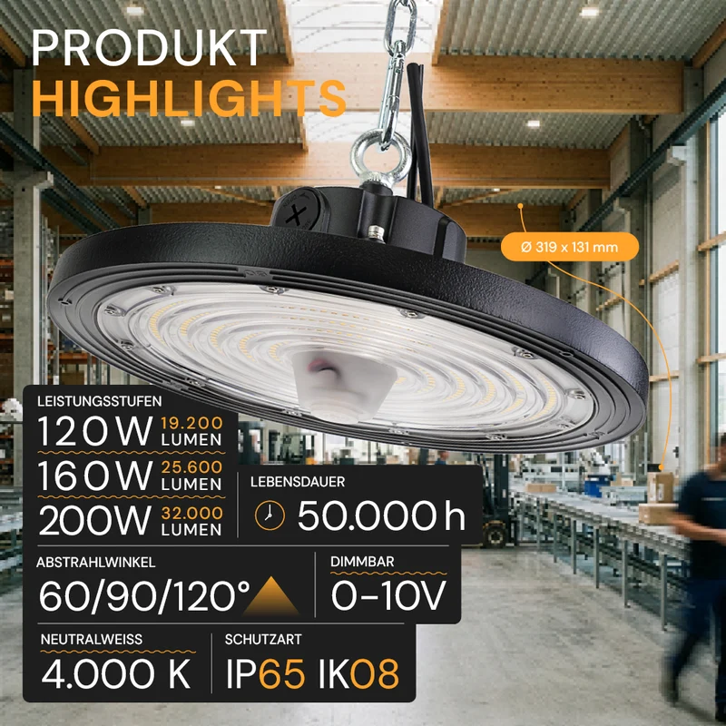 LED HighBay UFO, 200 W, 32000 lm, 4000 K (neutralweiß)