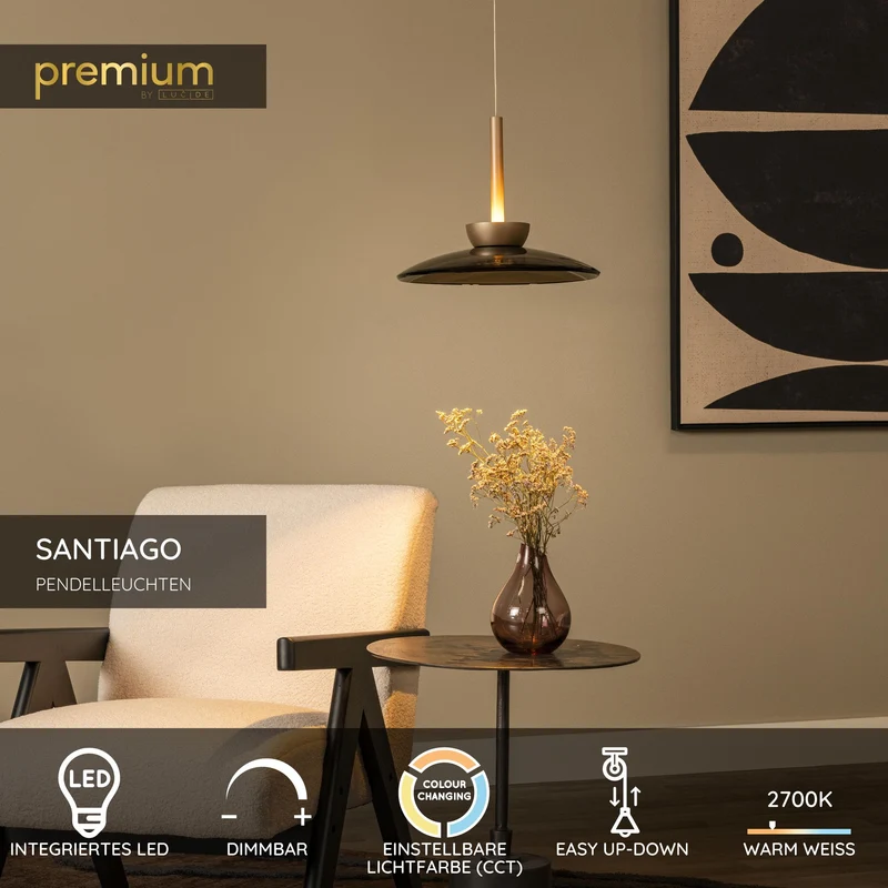 LED-Pendelleuchte Santiago dimmbar CCT Glas Amber