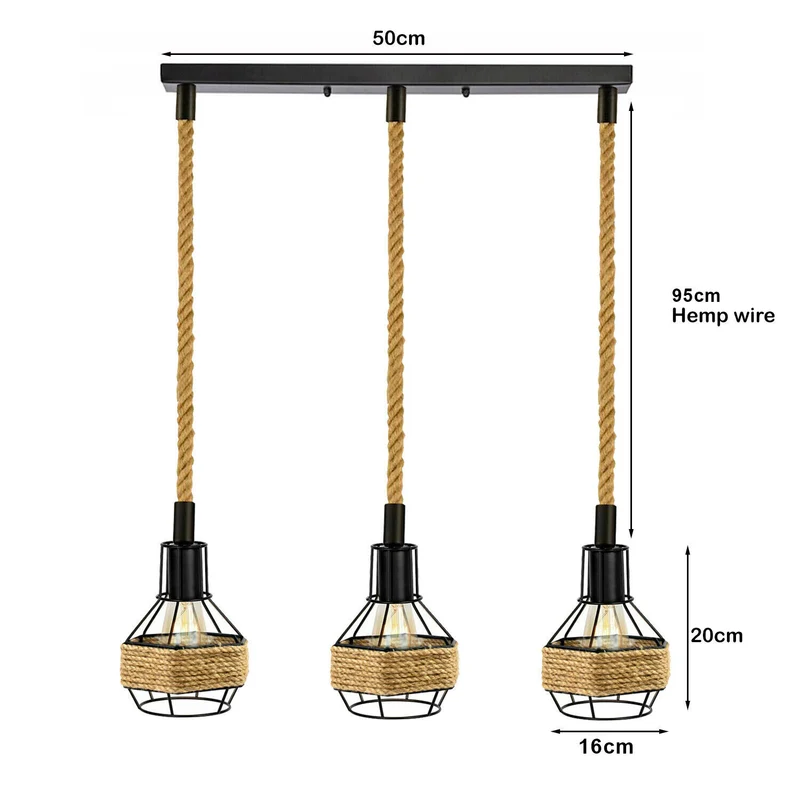Industrielle Lampe, Vintage-Loft-Hängeleuchte, Retro-Seil-Pendelleuchte~3173