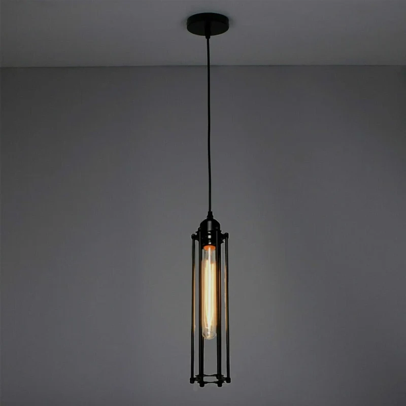 Industrie Pendelleuchte Schwarz Zylinder Käfig E27 ~3167