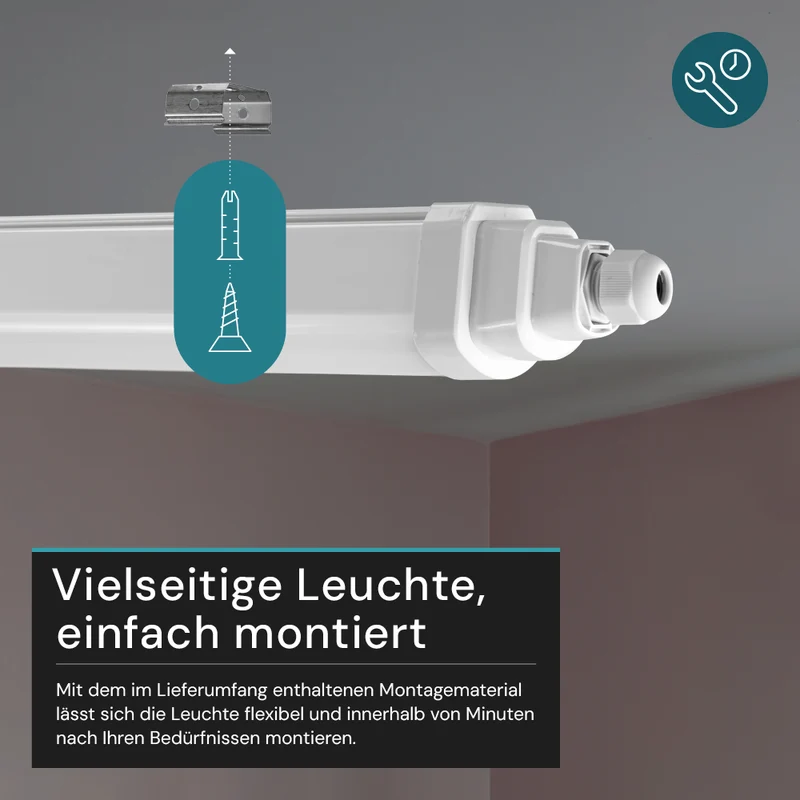 LED Feuchtraumleuchte, 120 cm, 36 W, 4320 lm, 4000 K (neutralweiß), IP65, IK06, durchschleifbar, mit Quick Connector