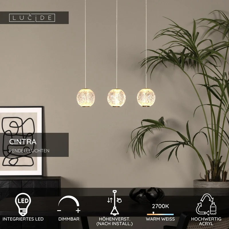 LED-Pendelleuchte Cintra 3-flammig dimmbar 48x11cm