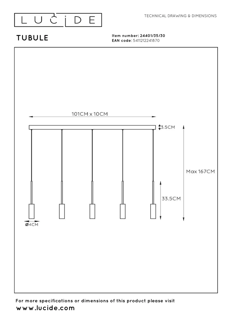 LED-Pendelleuchte Tubule 5-flammig