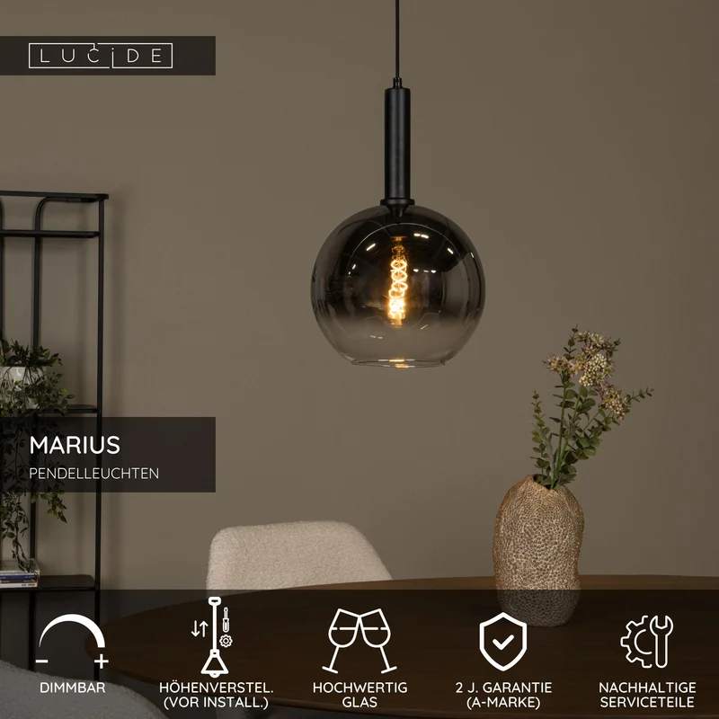 Pendelleuchte Marius mit Glasschirm