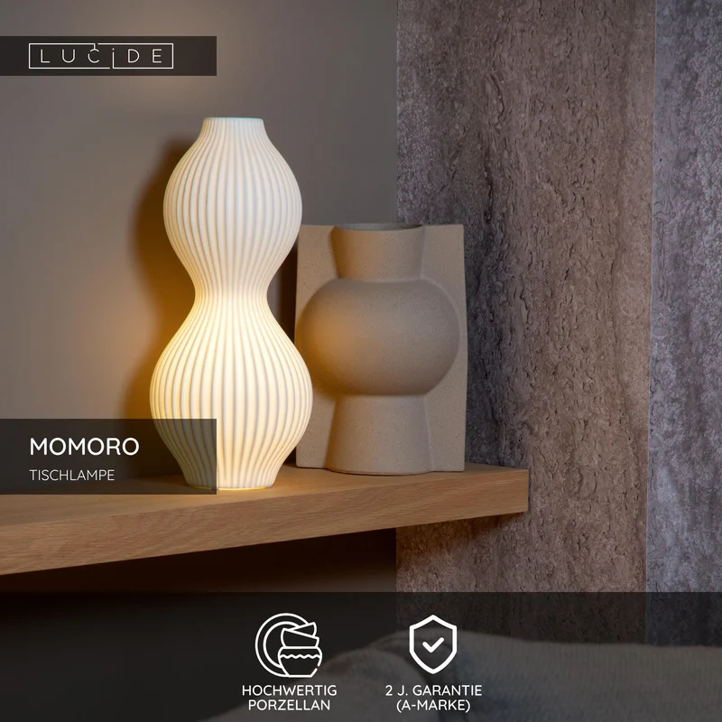 Tischleuchte Momoro Porzellan 40,2cm Weiß