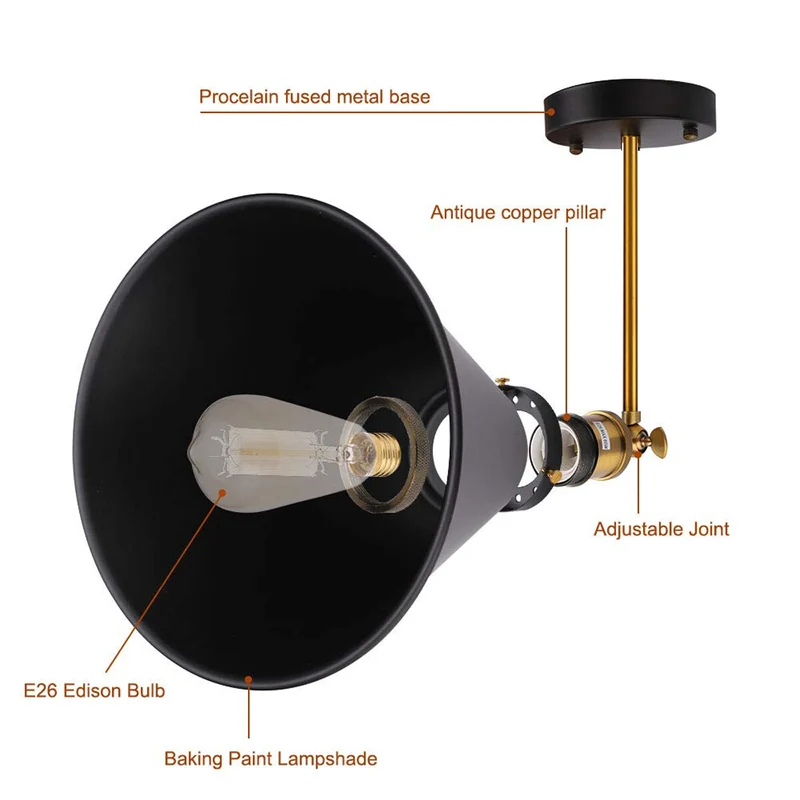 Vintage Wandleuchte Innen schwarz Industrial Wandlampe~3263