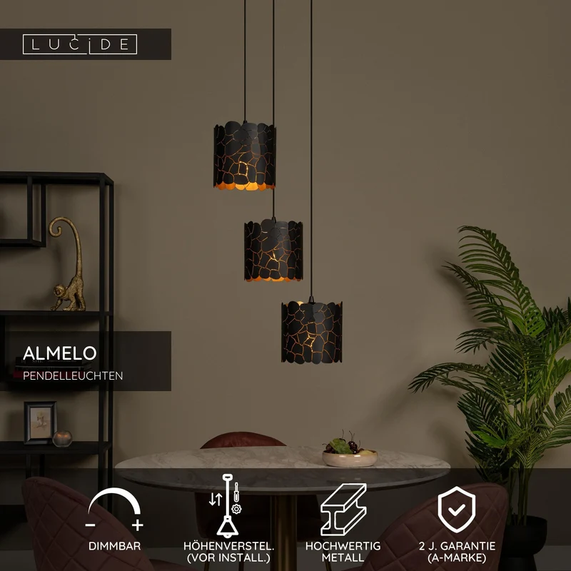 Pendelleuchte Almelo 3-flammig mit Giraffenmotiv Schwarz