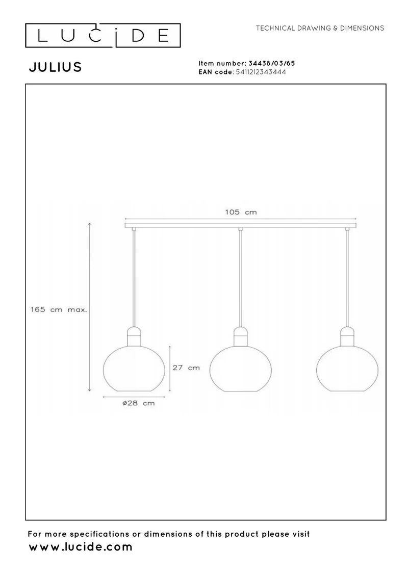 Pendelleuchte Julius 3-flammig Glas Rauchgrau
