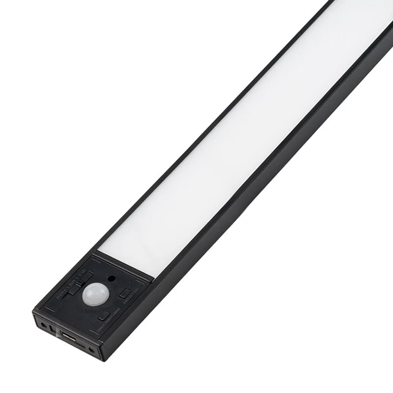 LED Schrankbeleuchtung mit Bewegungsmelder, schwarz, 60 cm, dimmbar, einstellbare Lichtfarbe, USB-aufladbar, einfache Befestigung, Unterbauleuchte