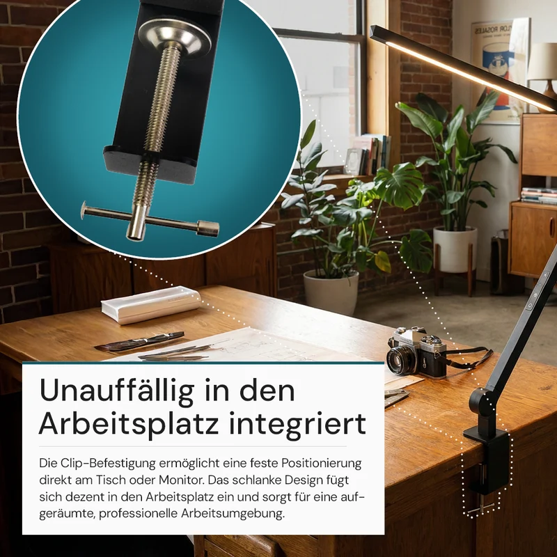 LED-Schreibtischlampe mit Clip, in Schwarz, dimmbar, 5 Farbtemperaturstufen, 10 W, 450 lm, klemm- und verstellbare Monitorlampe