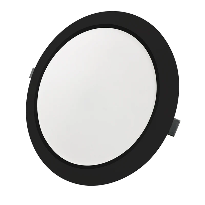 LED Einbauleuchte in Schwarz, 12 W, 230 V, IP44-geschützt, 1200 lm, Lichtfarbe einstellbar, Ø173x26 mm, Einbaustrahler mit Diffusor, Badezimmer Deckenleuchte