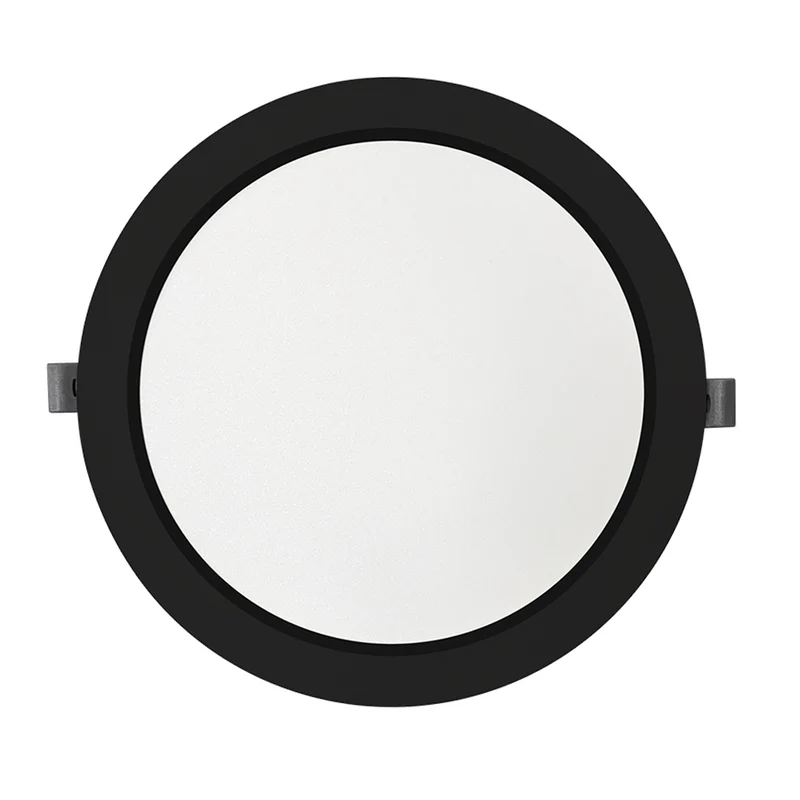 LED Einbauleuchte in Schwarz, 12 W, 230 V, IP44-geschützt, 1200 lm, Lichtfarbe einstellbar, Ø173x26 mm, Einbaustrahler mit Diffusor, Badezimmer Deckenleuchte
