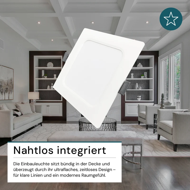 LED Einbauleuchte in Weiß, 12 W, 230 V, IP44-geschützt, 1200 lm, Lichtfarbe einstellbar, 173x26 mm, Einbaustrahler mit Diffusor, Badezimmer Deckenleuchte