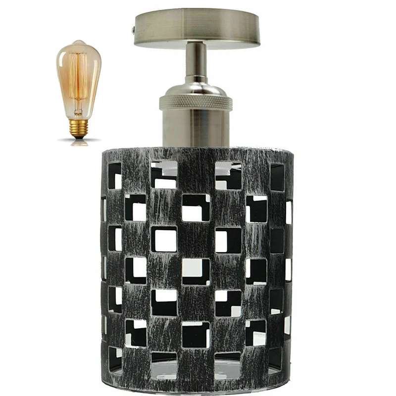 Retro Vintage E27 Deckenleuchte, quadratischer Drahtkäfig-Lampenschirm~3162