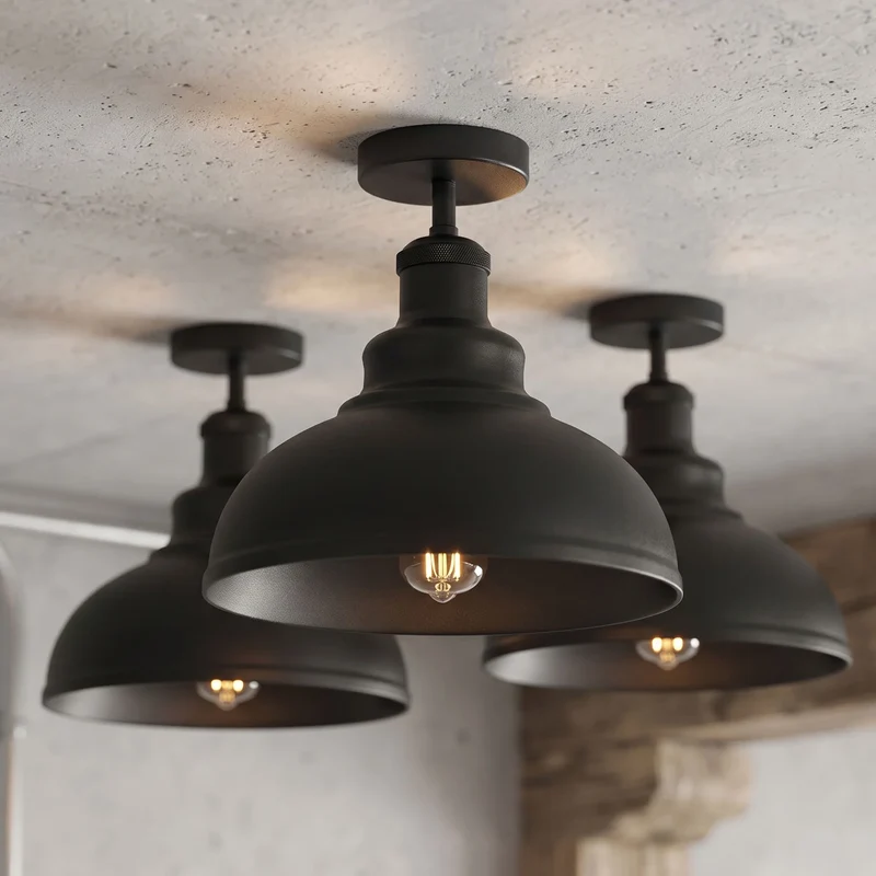 Retro Deckenlampe Schwarz Metall – Vintage E27 Hängelampe ~3156