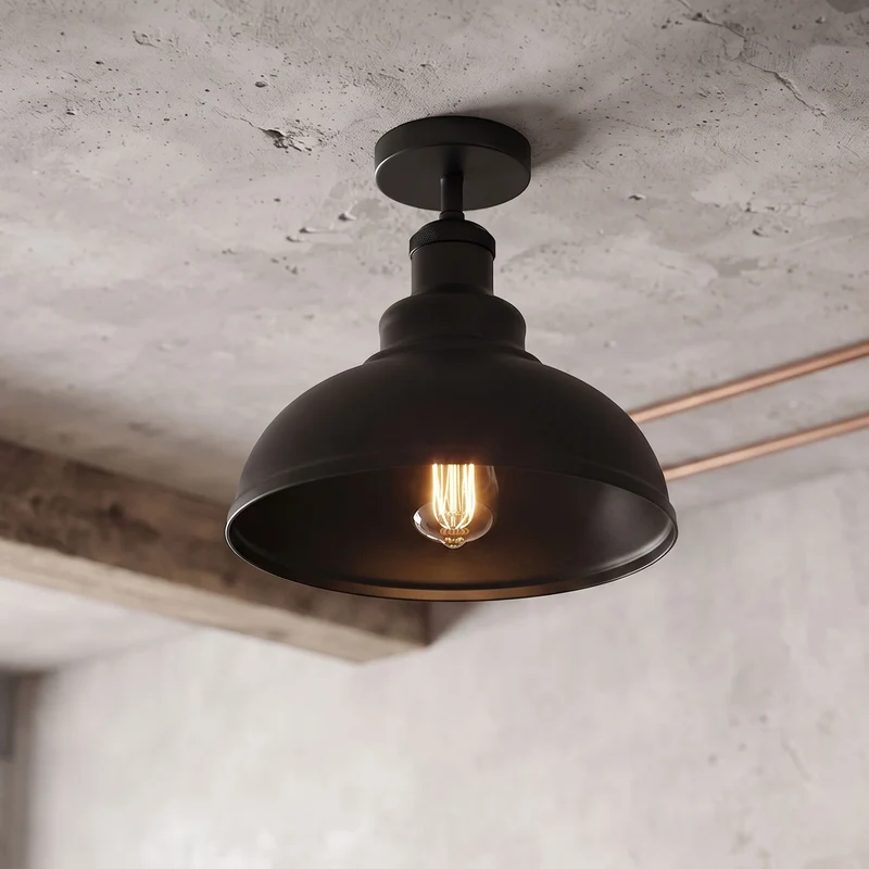 Retro Deckenlampe Schwarz Metall – Vintage E27 Hängelampe ~3156