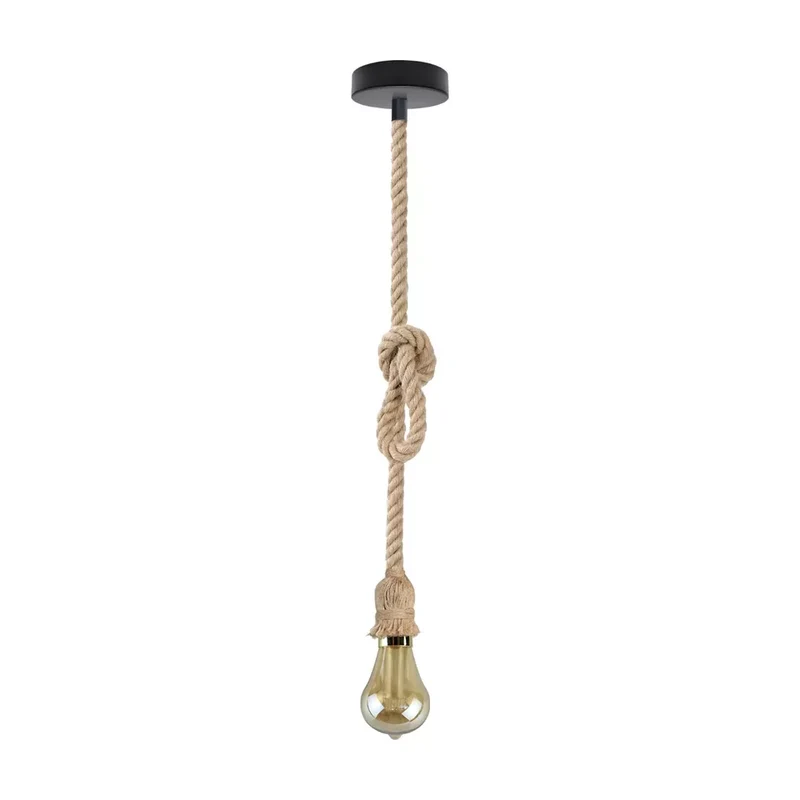 Vintage Hanfseil Pendelleuchte mit E27 Glühbirne~3153