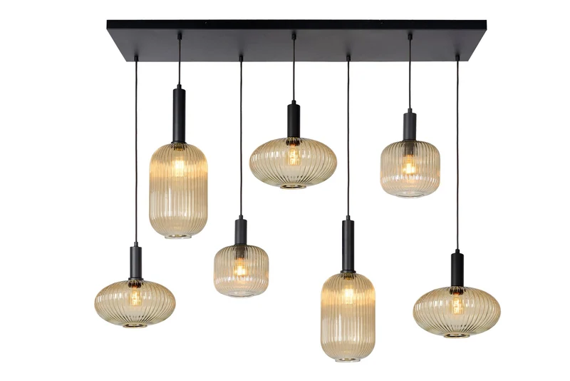 Pendelleuchte Maloto 7-flammig Retro mit Glasschirm