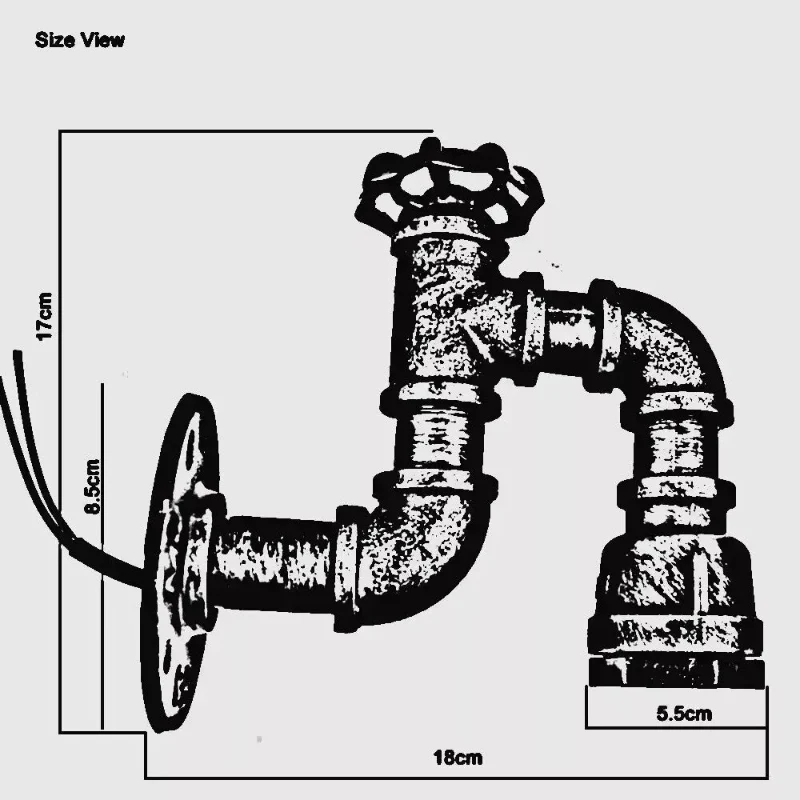 Steampunk Wandleuchte Wasserrohr schwarz – Vintage-Wandlicht~1257