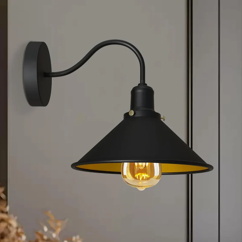 Vintage Stalllampe Messing – Industrie Schwanenhals Wandleuchte E27 ~3260