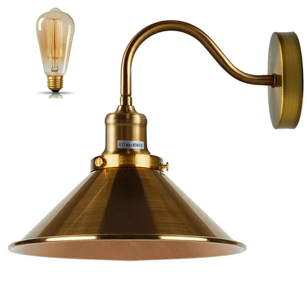 Vintage Stalllampe Messing – Industrie Schwanenhals Wandleuchte E27 ~3260