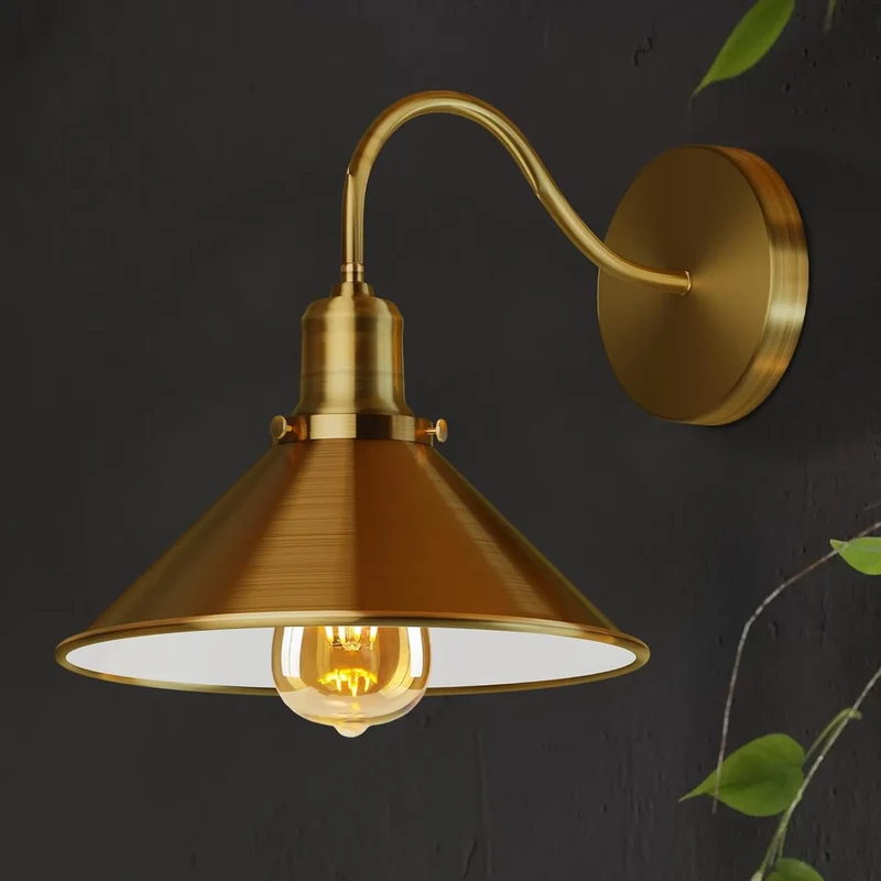 Vintage Stalllampe Messing – Industrie Schwanenhals Wandleuchte E27 ~3260