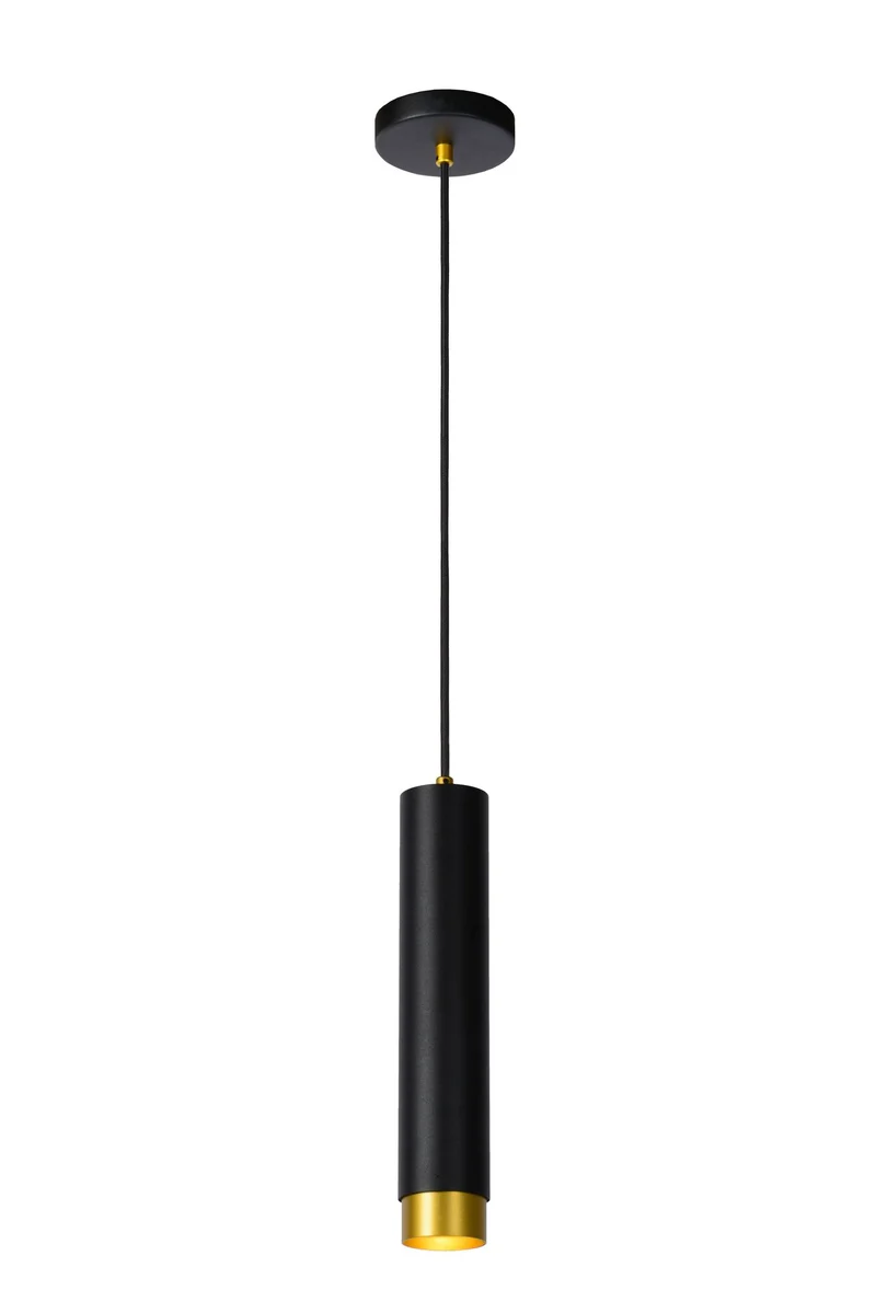 Pendelleuchte Floris Zylinderform 1-flammig höhenverstellbar Schwarz, Messing