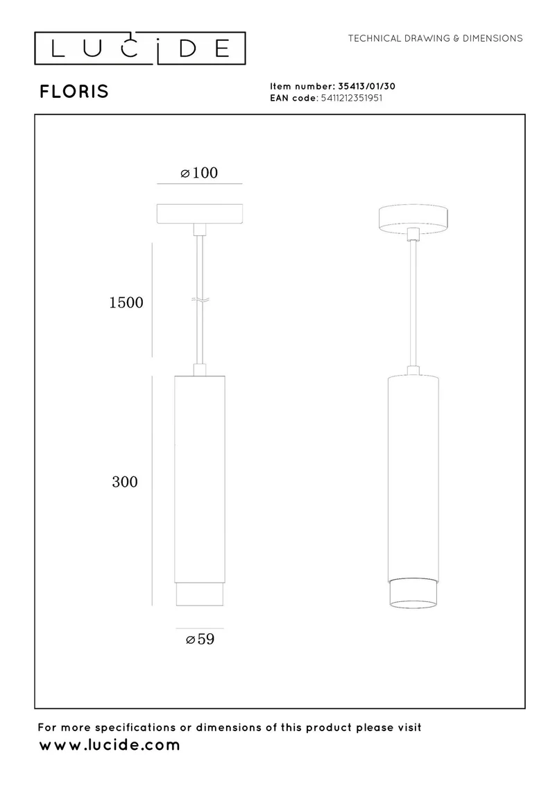 Pendelleuchte Floris Zylinderform 1-flammig höhenverstellbar Schwarz, Messing