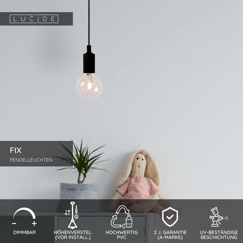 Pendelleuchte Fix 1-flammig Schwarz Silikon