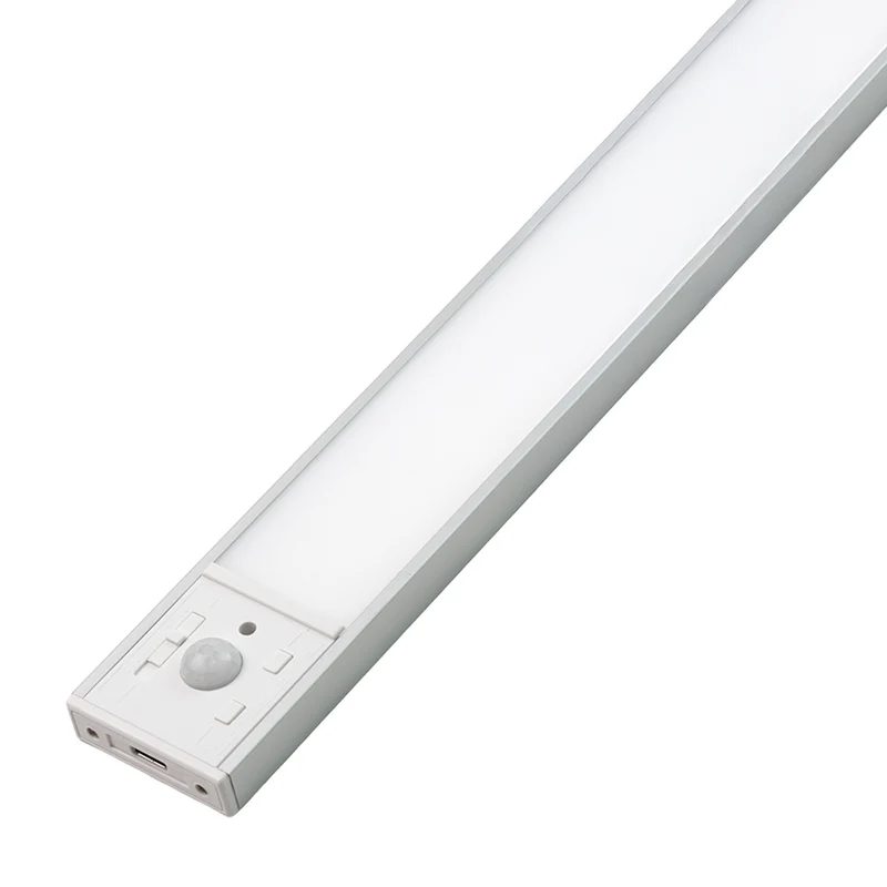 LED Schrankbeleuchtung mit Bewegungsmelder, Silberton, 30 cm, dimmbar, einstellbare Lichtfarbe, USB-aufladbar, einfache Befestigung, Unterbauleuchte