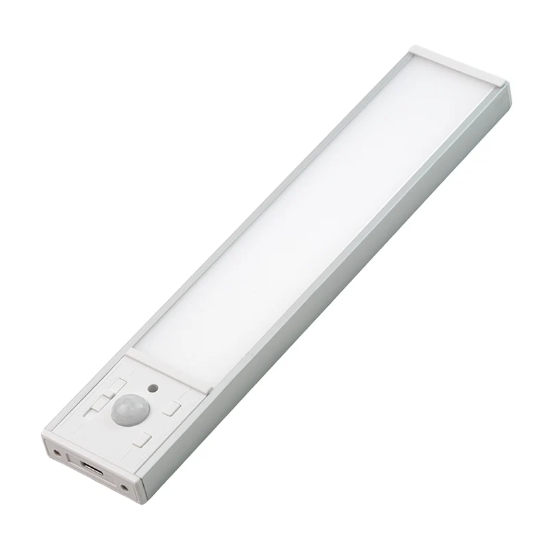 LED Schrankbeleuchtung mit Bewegungsmelder, Silberton, 20 cm, dimmbar, einstellbare Lichtfarbe, USB-aufladbar, einfache Befestigung, Unterbauleuchte