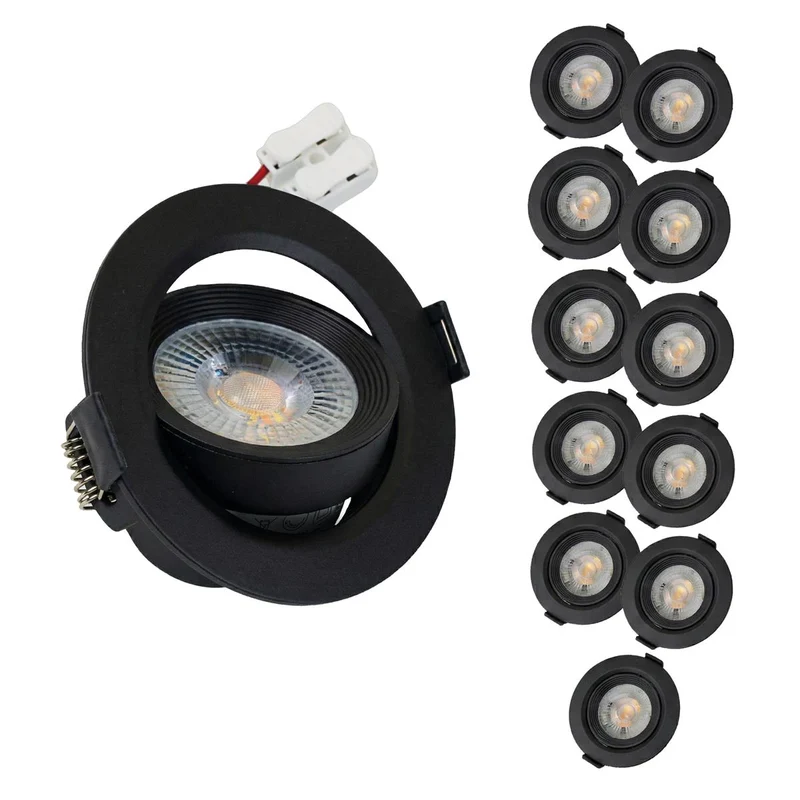 LED Downlight, schwenkbar, in Schwarz, 7 W, 600 lm, 3000 K (warmweiß), 38°, Einbaustrahler