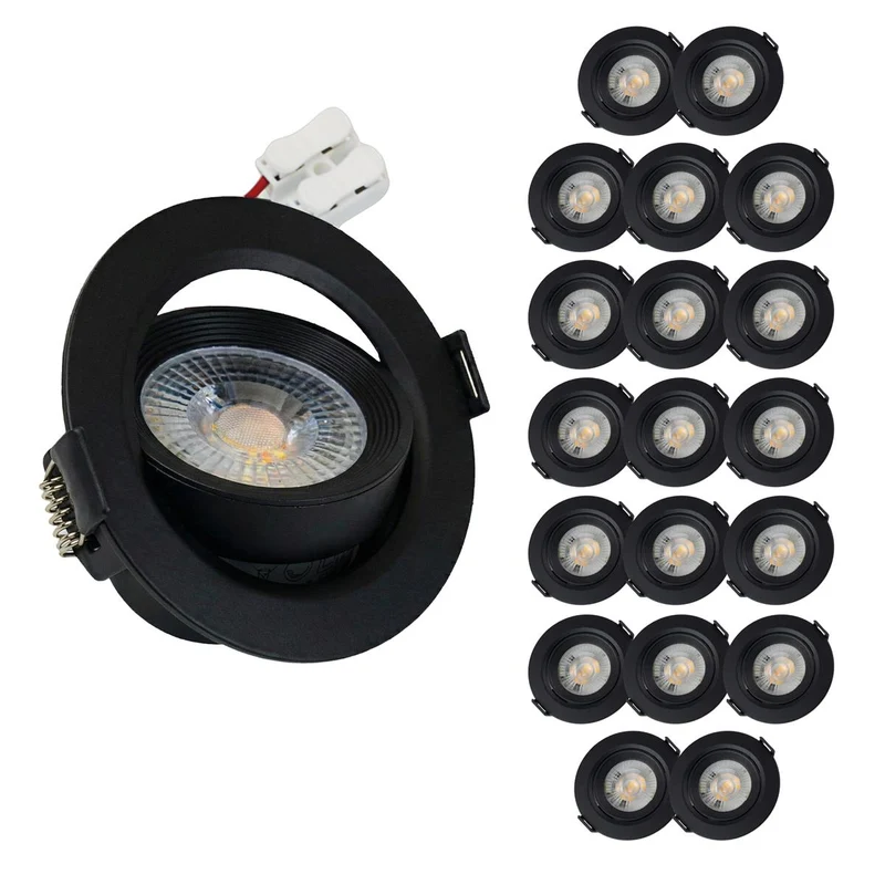 LED Downlight, schwenkbar, in Schwarz, 7 W, 600 lm, 3000 K (warmweiß), 38°, Einbaustrahler