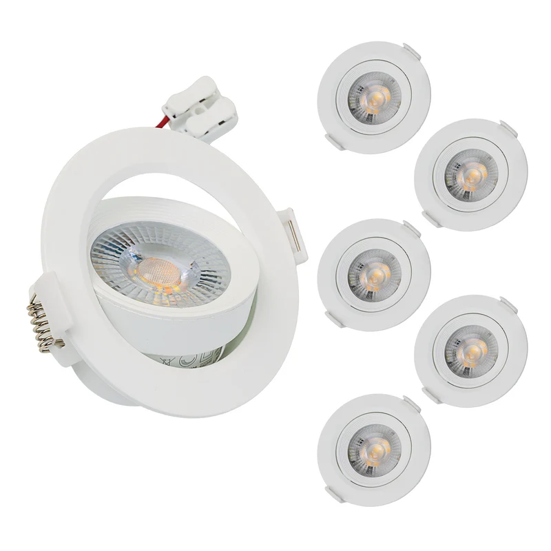 LED Downlight, schwenkbar, in Weiß, 7 W, 600 lm, 3000 K (warmweiß), 38°, Einbaustrahler
