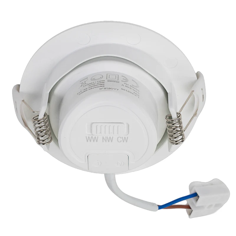 LED CCT Downlight, dimmbar, schwenkbar, in Weiß, 5 W, 450 lm, 3000 - 6500 K (einstellbar), 38°, Einbaustrahler