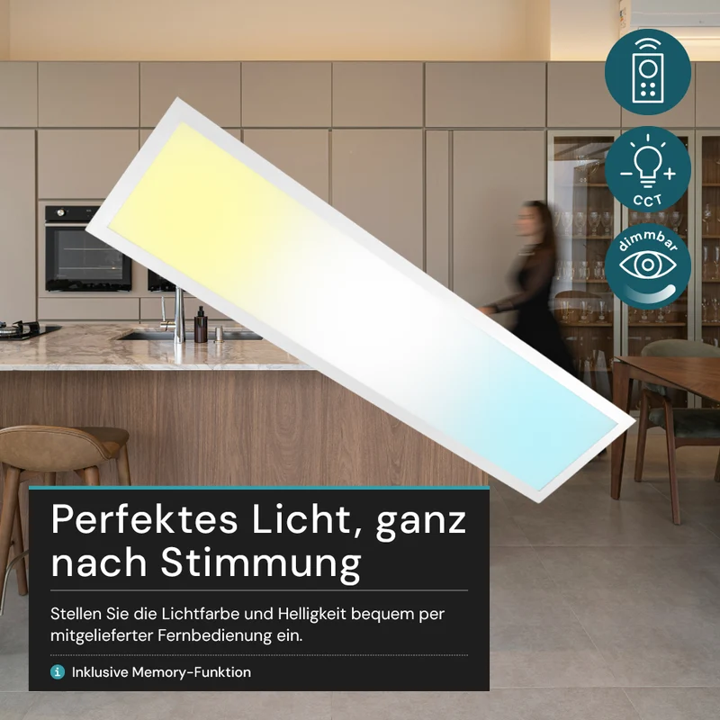 LUXULA LITEQ 100, LED-Panel mit Fernbedienung, 100×25 cm, weiß, 40 W, 4400 lm, UGR<19, Helligkeit und Lichtfarbe einstellbar