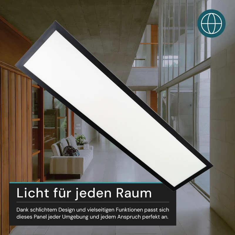 LUXULA LITEQ 100, LED-Panel mit Fernbedienung, 100×25 cm, schwarz, 40 W, 4400 lm, UGR<19, Helligkeit und Lichtfarbe einstellbar