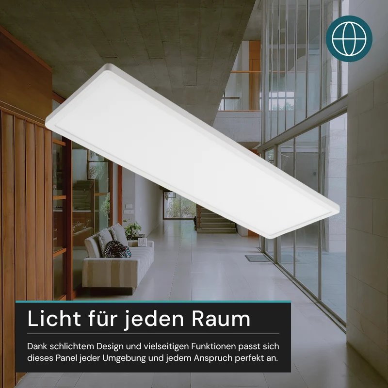 LED-Panel mit Fernbedienung, 58×20 cm, weiß, 24 W, 2200 lm, IP44 Wassergeschützt, Helligkeit und Lichtfarbe einstellbar