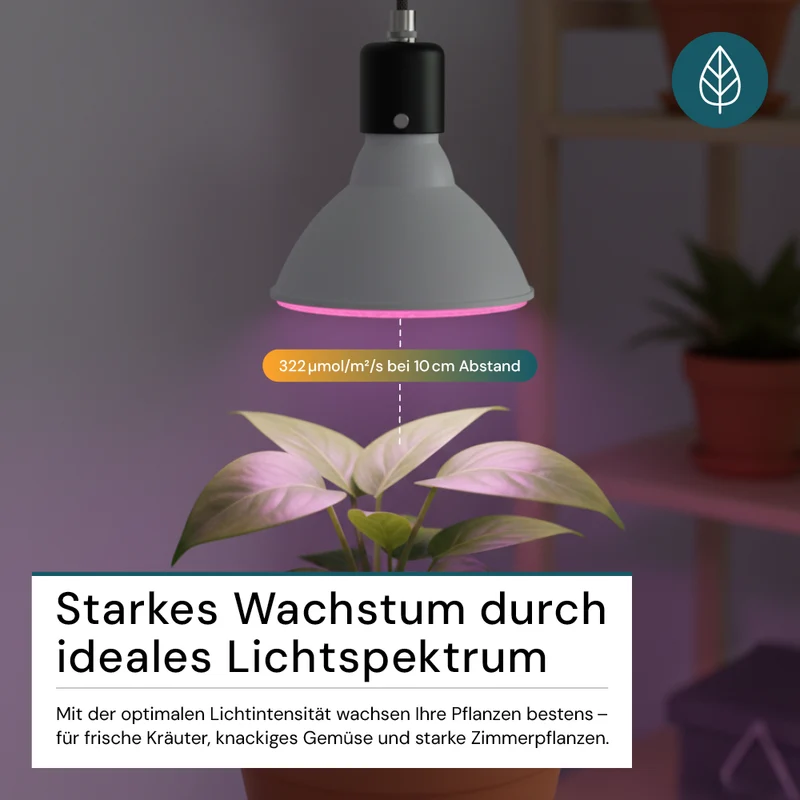 LED Pflanzenlampe E27, 18 W, Vollspektrum Grow Light, 322 μmol/m²/s bei 10 cm, für Keimung, Wachstum & Zimmerpflanzen, 1200 K (Warmweiß)