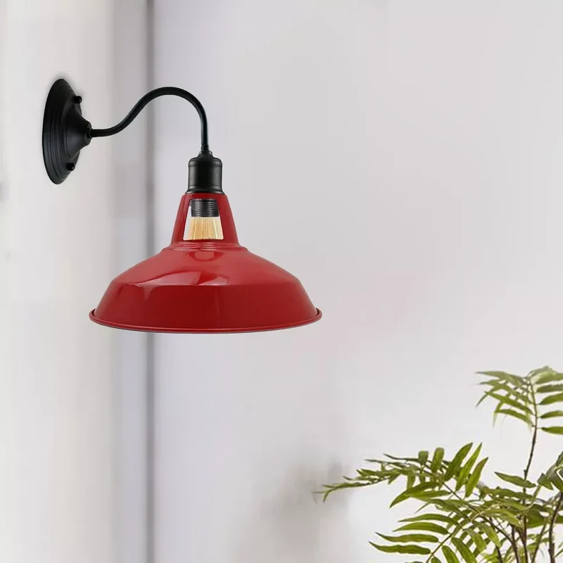 Vintage Industrie Wandlicht Metall Rot Lampenschirm~3114