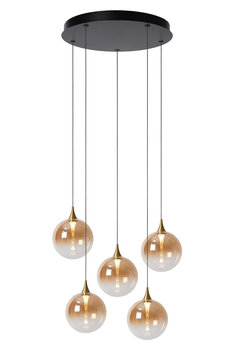 LED-Pendelleuchte Gisela 5-flammig dimmbar Glas Amber 48cm