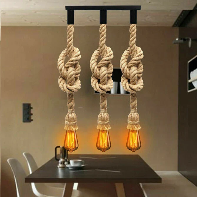3 Wege LED Pendelleuchte aus Hanfseil ~ 3247