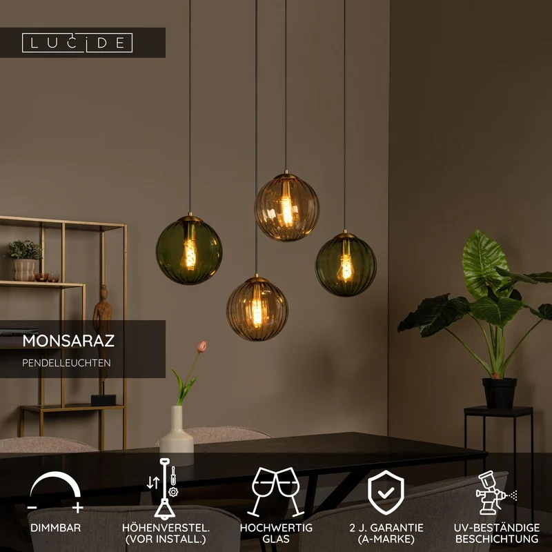 Pendelleuchte Monsaraz 4-flammig mit Schirm aus Glas