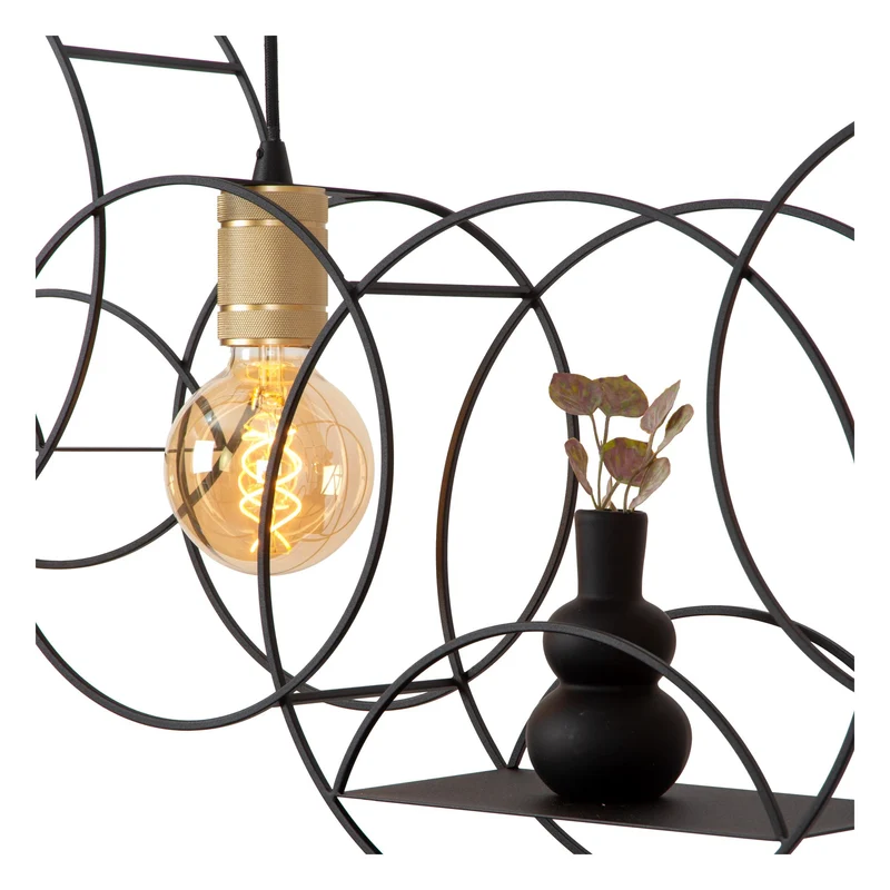 Pendelleuchte Circle 3-flammig Schwarz, Messing 104 cm