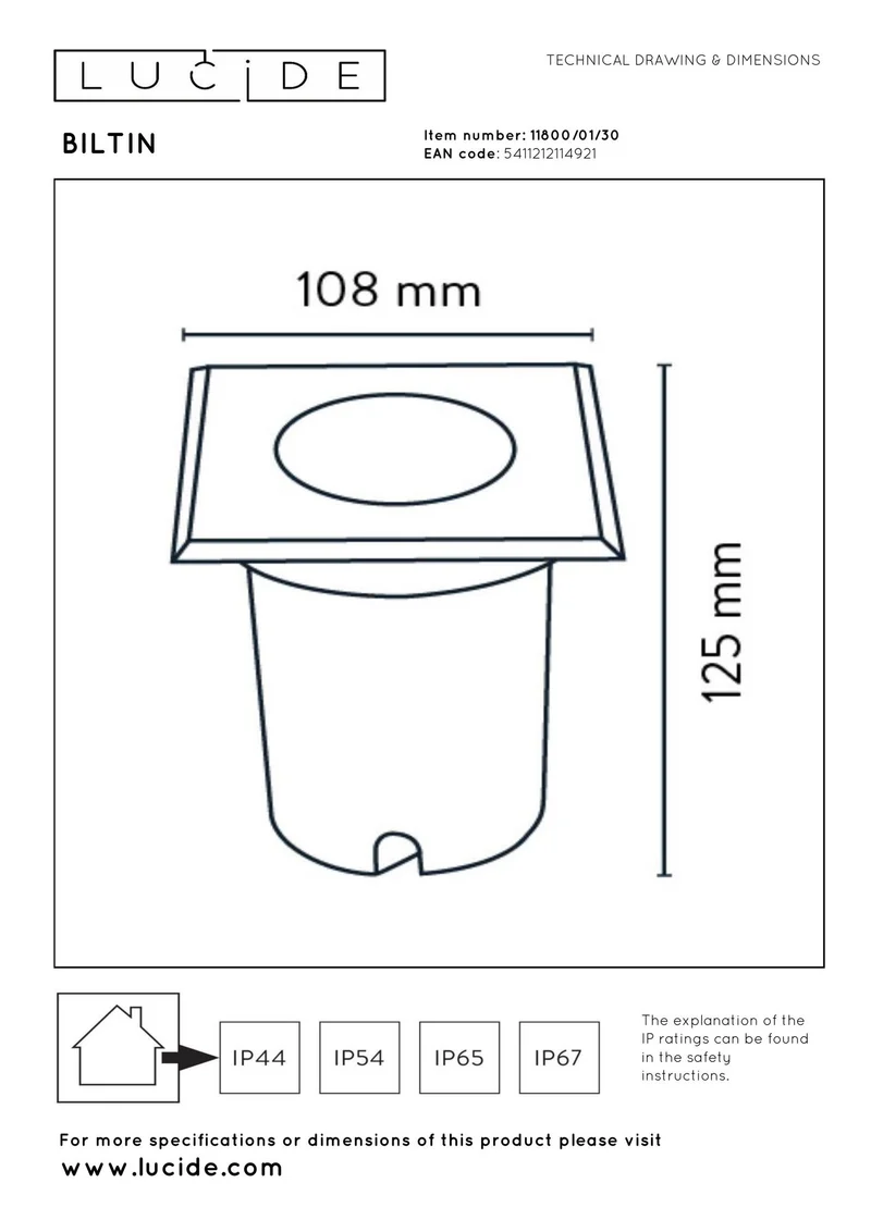 Bodeneinbaustrahler Biltin IP67 quadratisch