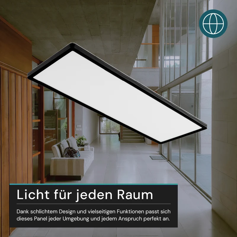 LED-Panel mit Fernbedienung, 58×20 cm, schwarz, 24 W, 2200 lm, IP44 Wassergeschützt, Helligkeit und Lichtfarbe einstellbar